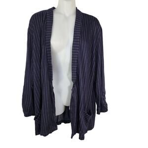 Maurices Womens Cardigan Sweater Size XXL Blue White Stiped Open Front Pockets